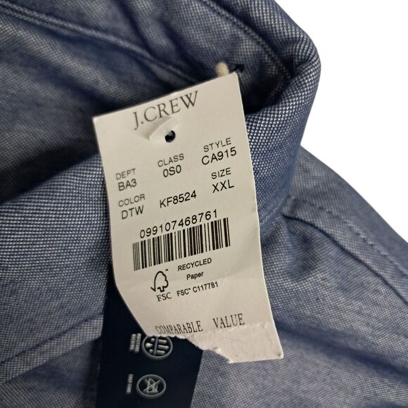 NWT J Crew Factory Shirt Men's XXL Blue Gray Performance Knit Oxford Button Down - Picture 8 of 12